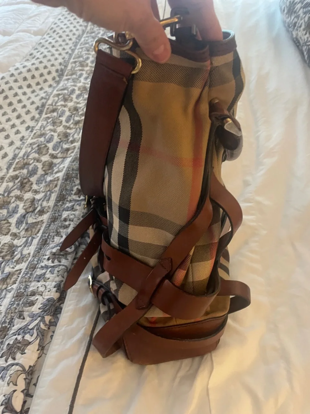 Burberry Canvas Bucket Bag with Brown Leather Trim - Picture 9 of 12